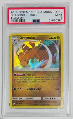 2019 POKEMON SUN & MOON DRAGONITE- HOLO TEAM UP PSA 9 DRAGONITE STAGE 2/RARE - Image 1