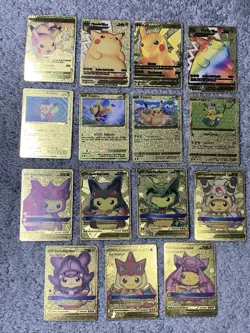 Set of 15 Pokemon Pikachu Gold Foil Fan Art All 7 Cosplay Collection Cards NM - Image 1