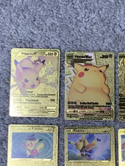 Set of 15 Pokemon Pikachu Gold Foil Fan Art All 7 Cosplay Collection Cards NM - Image 2