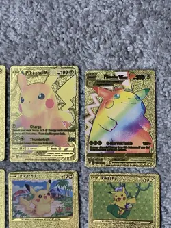Set of 15 Pokemon Pikachu Gold Foil Fan Art All 7 Cosplay Collection Cards NM - Image 3