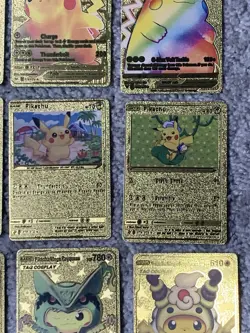 Set of 15 Pokemon Pikachu Gold Foil Fan Art All 7 Cosplay Collection Cards NM - Image 5