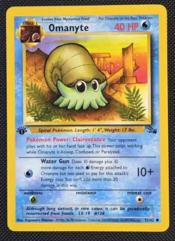 1st Edition Omanyte - NM Non Holo - Vintage WotC 52/62 Fossil Set Pokemon Card - Image 1