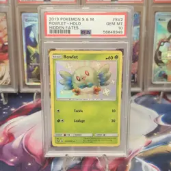 PSA 10 GEM MINT Rowlet SV2 / SV94 Hidden Fates Shiny Vault Pokemon TCG Card - Image 1
