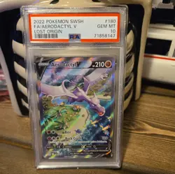 2022 POKEMON SWORD & SHIELD LOST ORIGIN #180 FULL ART/AERODACTYL V PSA 10 - Image 1
