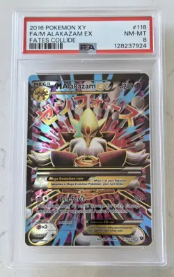 2016 Pokemon XY M Alakazam EX (Full Art) 118/124 Fates Collide Mega Graded PSA 8 - Image 1