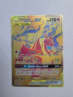 Reshiram & Charizard GX - SM247 - Full Art Gold Promo Ultra Rare Pokemon Card NM - Image 1