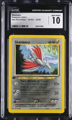 CGC 10 GEM MINT Skarmory 23/64 1st Edition Neo Revelation Pokemon Card - Image 1