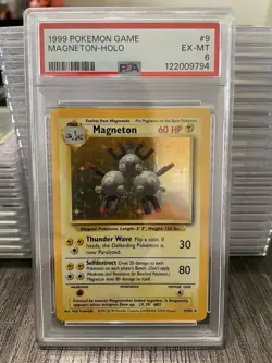 1999 Pokemon TCG Base Set Magneton Holo Rare Card 9/102 Vintage PSA 6 - Image 1