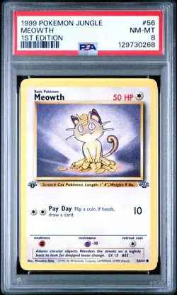 1999 POKEMON JUNGLE 1ST ED #56 MEOWTH PSA 8 - Image 1