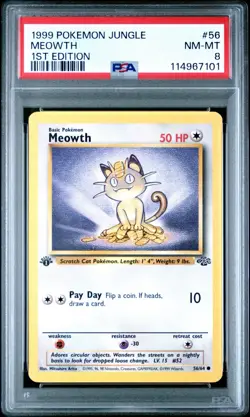 1999 POKEMON JUNGLE MEOWTH 1ST EDITION PSA 8 NM-MINT #56 - Image 1