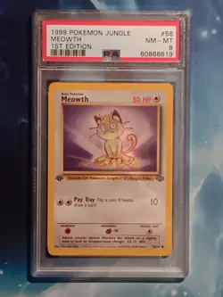 1999 POKEMON WOTC JUNGLE 1ST EDITION MEOWTH #56 PSA 8 - Image 1