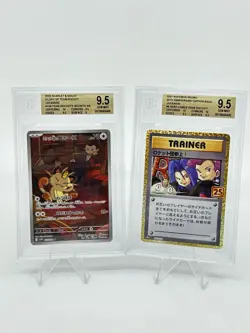 BGS 9.5 Pokemon Card Japanese Here Comes Team Rocket! Meowth 25th 2Card SET - Image 1