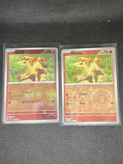 Pokemon 151 Ponyta 077/165 Reverse Holo + Korean Poke Ball 2 Card Lot - Image 1