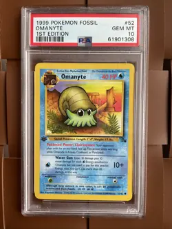 1999 Pokemon Fossil Omanyte #52 1st Edition PSA 10 TCG - Image 1