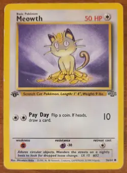Meowth 56/64 Jungle 1st Edition Non-Holo MP Pokemon TCG Authentic! - Image 1