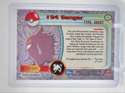 GENGAR 2000 TOPPS POKEMON TV ANIMATION EDITION RAINBOW FOIL #94 B Q2371 - Image 2