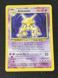 Alakazam 001/102 Base Set Holo Moderately Played Rare MP Pokemon 1999 - Image 1