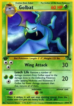 Moderately Played, English - 1 x Pokemon Golbat - 34/62 - Uncommon - 1st Edition - Image 1
