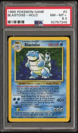 1999 POKEMON GAME BLASTOISE HOLO CARD 2/102 BASE SET PSA 8.5 NM-MT+ - Image 1