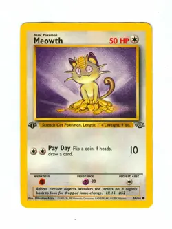 Vintage 1999 First Edition MEOWTH Pokemon Card 56/64 (Jungle Set) - Image 1