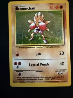 Hitmonchan Base Set Holo Unlimited Rare Pokemon TCG Card 7/102 Lp - Image 1
