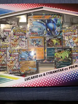 Pokemon Scarlet & Violet Prismatic Evolutions Lucario & Tyranitar ex Premium Col - Image 3