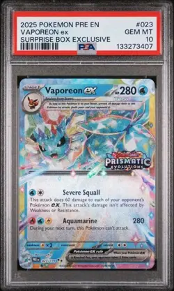 Pokemon Prismatic Evolutions Vaporeon ex 023 PSA 10 - Image 1