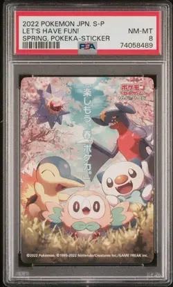 2022 POKEMON JPN S PROMO STICKER LET'S HAVE FUN! SPRING, POKEKA PSA 8 - Image 1