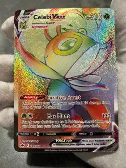 Pokemon TCG Celebi VMAX 199/198 Chilling Reign Holo Rainbow Secret Rare DMG - Image 3