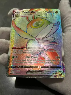 Pokemon TCG Celebi VMAX 199/198 Chilling Reign Holo Rainbow Secret Rare DMG - Image 4