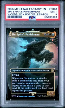 2025 MTG FINAL FANTASY WOODBLOCK BORDERLESS-FOIL SIN SPIRA'S PUNISHMENT PSA 9 - Image 1