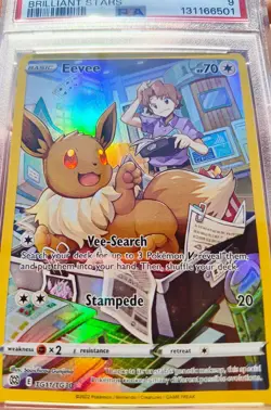 2022 Pokemon Brilliant Stars Full Art Trainer Gallery Eevee Holo TG11 PSA 9 Card - Image 3