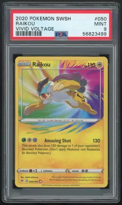 2020 Pokemon Vivid Voltage Raikou Amazing Rare 050/185 PSA 9 MINT - Image 1