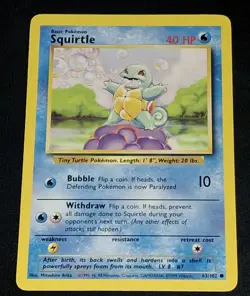 1999 Wizards SQUIRTLE 63/102 Base Set - Pokemon TCG WOTC - Image 1