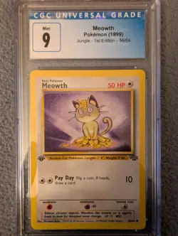 MEOWTH 1999 POKEMON JUNGLE SET 1ST EDITION CARD #56 - CGC MINT 9 - Image 1