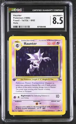 CGC 8.5 Haunter 1999 Fossil 1st Edition 6/62 Holo Pokemon Card - Image 1