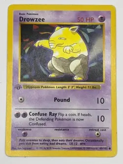 Pokemon Card - Drowzee Base Set (Shadowless) 49/102 1st Edition 49/102 MP - Image 1