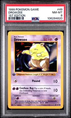PSA 8 - Pokemon Card - Base 49/102 - DROWZEE (common) *1st Edition* - NM-MT - Image 1