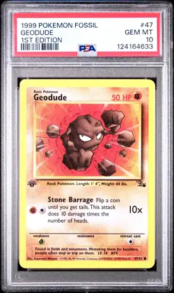 1999 POKEMON FOSSIL 1ST ED #47 GEODUDE PSA 10 - Image 1