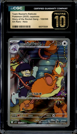 CGC 10 Pristine JPN Team Rocket's Raticate sv10 Glory Rocket Gang 108 Pokemon - Image 1