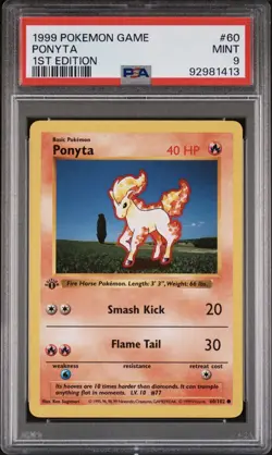1999 POKEMON BASE SET 1ST EDITION #60 PONYTA PSA 9 - Image 1