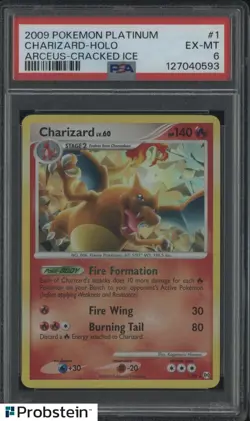 2009 Pokemon Platinum Arcus Cracked Ice #1 Charizard Holo PSA 6 EX-MT - Image 1