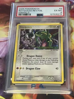 2005 POKEMON EX EMERALD #9 RAYQUAZA-REVERSE FOIL PSA 6 - Image 1