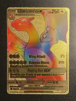 Pokemon Gold Foil Fan Art Rainbow Charizard GX 150/147 Collector Display Card NM - Image 1