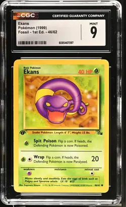 CGC 9 MINT Ekans 1999 Fossil 1st Edition 46/62 Pokemon Card - Image 1