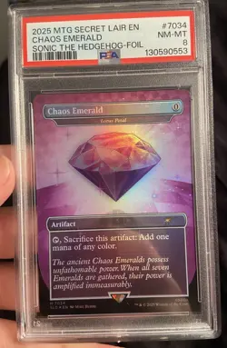 MTG Sonic x Secret Lair Chaos Emerald (Lotus Petal) Purple Mythic Foil PSA 8 - Image 1
