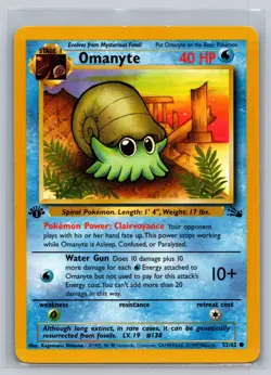 Pokemon TCG - Omanyte Fossil Series 52/62 - 1st Edition - NM - Image 1