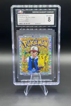 1998 Pokemon Merlin • Ash & Pikachu SPECIAL GLITTER Series 1 - (CGC) NM/MT 8 - Image 1