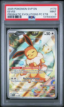 2025 Pokemon Center ETB Black Star Promo #173 Eevee Prismatic Evolutions PSA 9 - Image 1