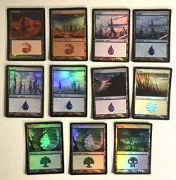 MTG Old School Lot of 11 Foil Basic Lands HP/MP/LP/NM Variety Invasion Scars - Image 1